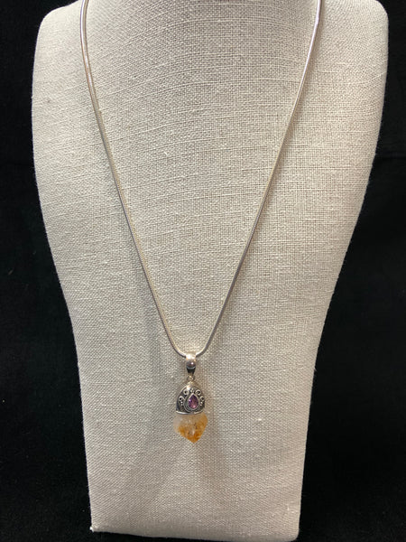 Necklace - .925 SS long chain - .925 SS Pendants - Amethyst