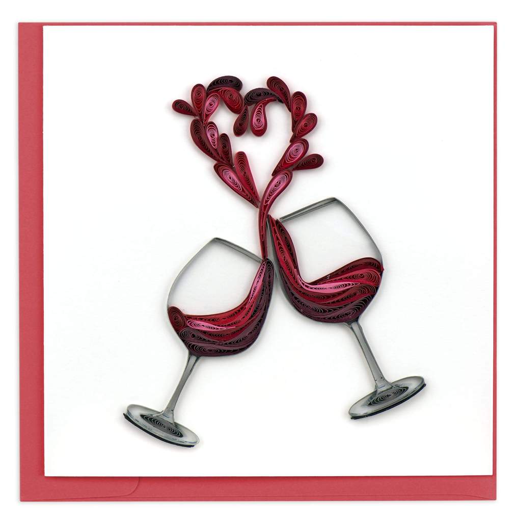 Congratulations - Blank - Quilling Art - Wine Glasses with heart