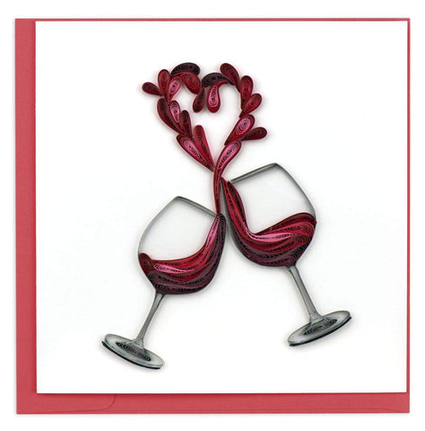 Congratulations - Blank - Quilling Art - Wine Glasses with heart